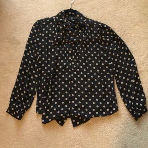 J. Crew silky black and gold blouse. Dots are non-metallic gold.